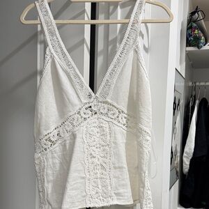 Zara White Lace Trim Blouse